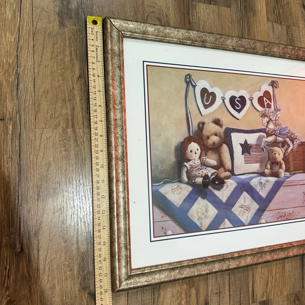 Scafa Art 2002 Framed USA Teddy Bear Print 24x20 Multi-color